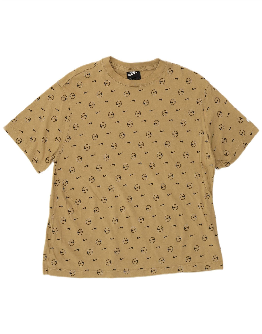 NIKE Womens Graphic T-Shirt Top UK 14 Medium Beige Cotton