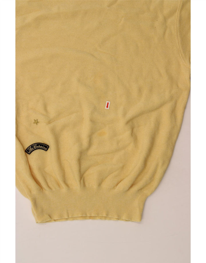 LES COPAINS Mens Crew Neck Jumper Sweater IT 50 Medium Yellow Vintage Les Copains and Second-Hand Les Copains from Messina Hembry 