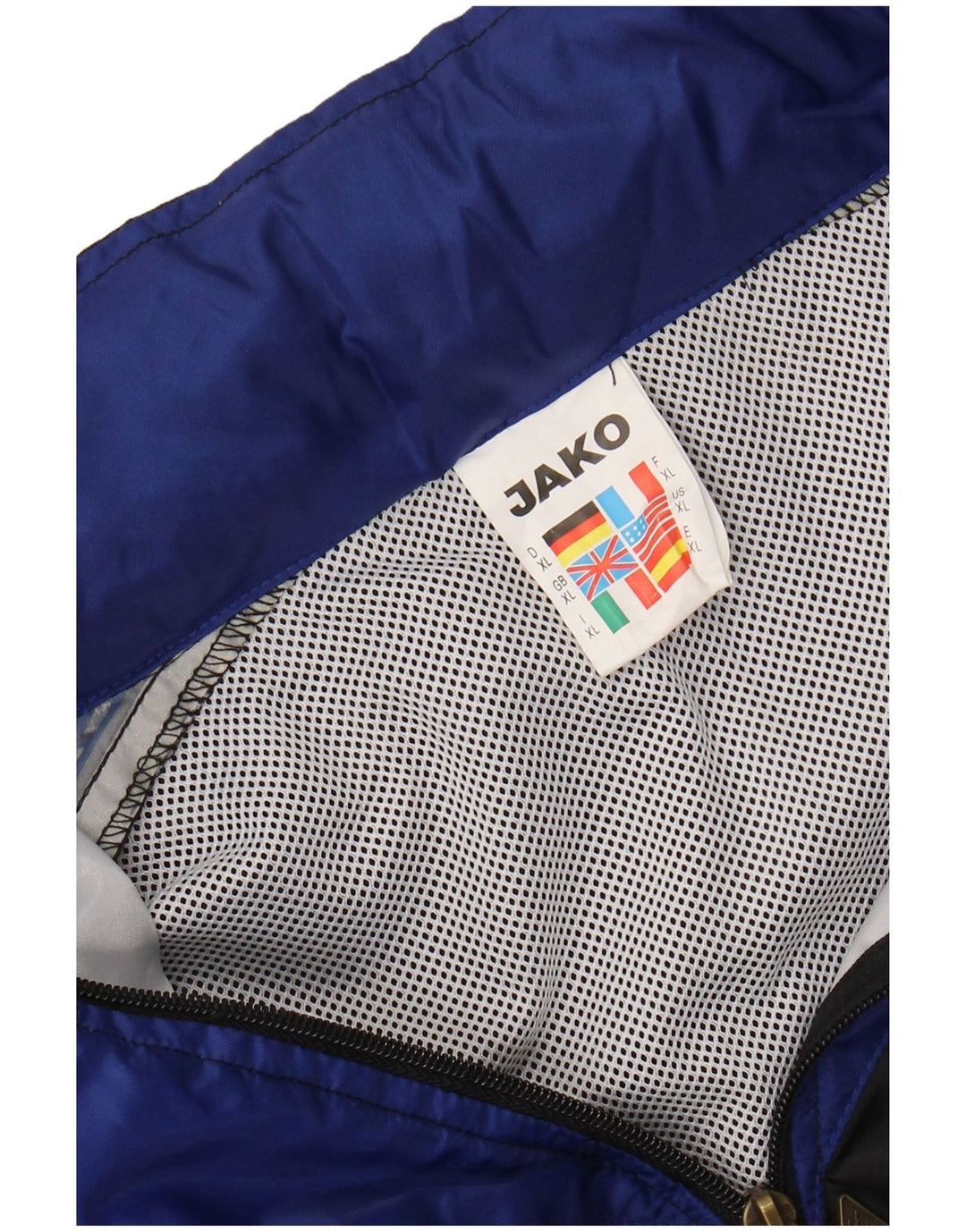 Męska kurtka przeciwdeszczowa JAKO z kapturem i grafiką UK 42 XL, czarny nylon z blokami kolorów