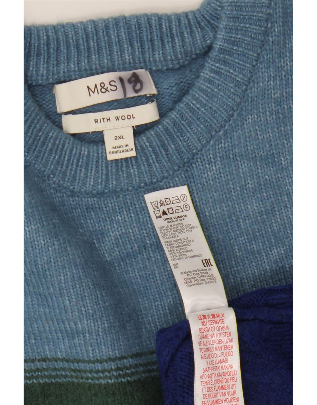 Marks & Spencer Męski sweter z okrągłym dekoltem 2XL, wielokolorowe paski