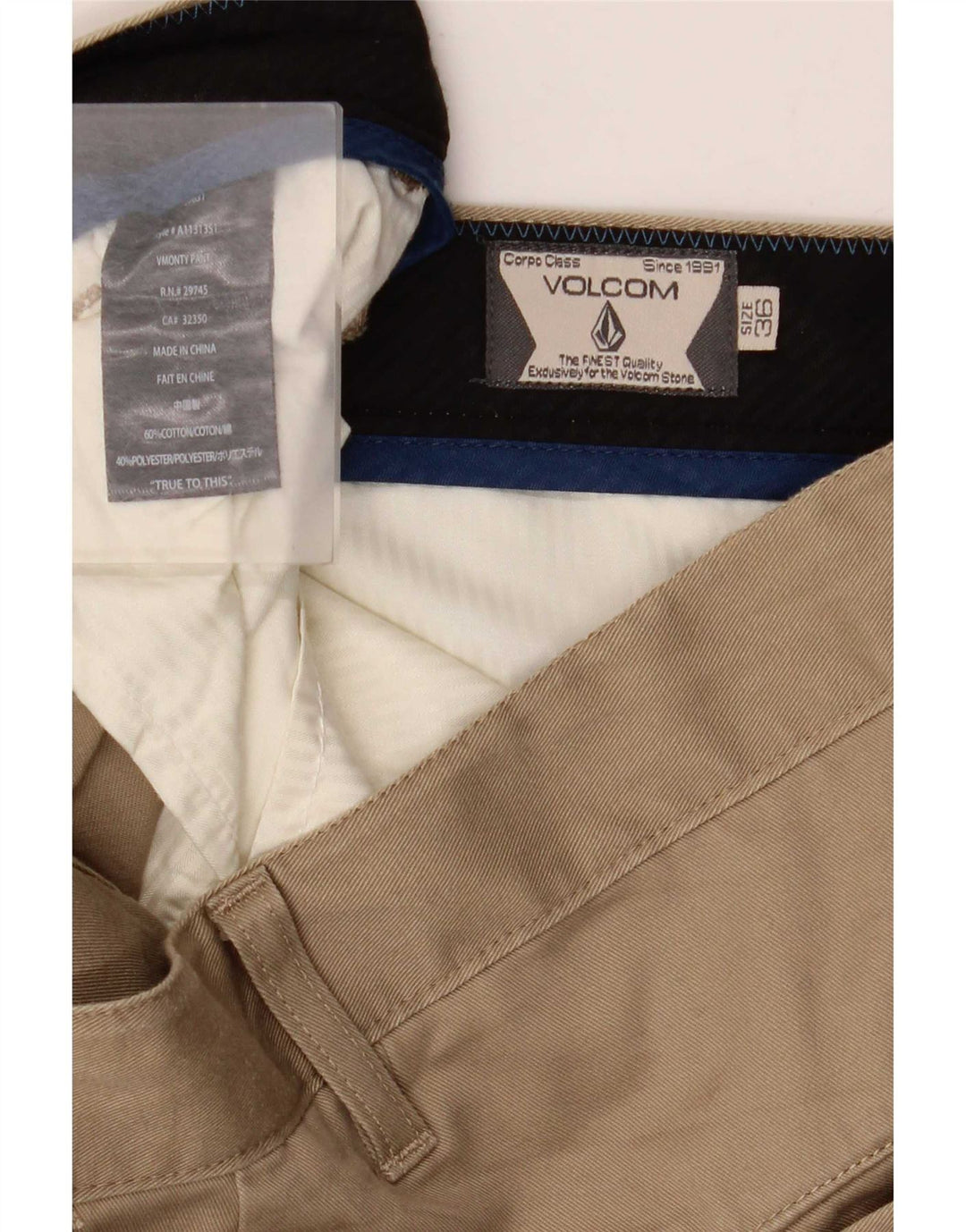 Męskie spodnie typu slim chino Volcom W36 L34 beżowa bawełna