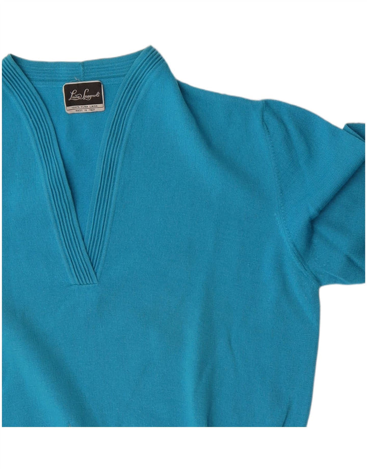 Luisa Spagnoli Damski sweter z dekoltem w kształcie litery V, UK 12, średni niebieski wełniany