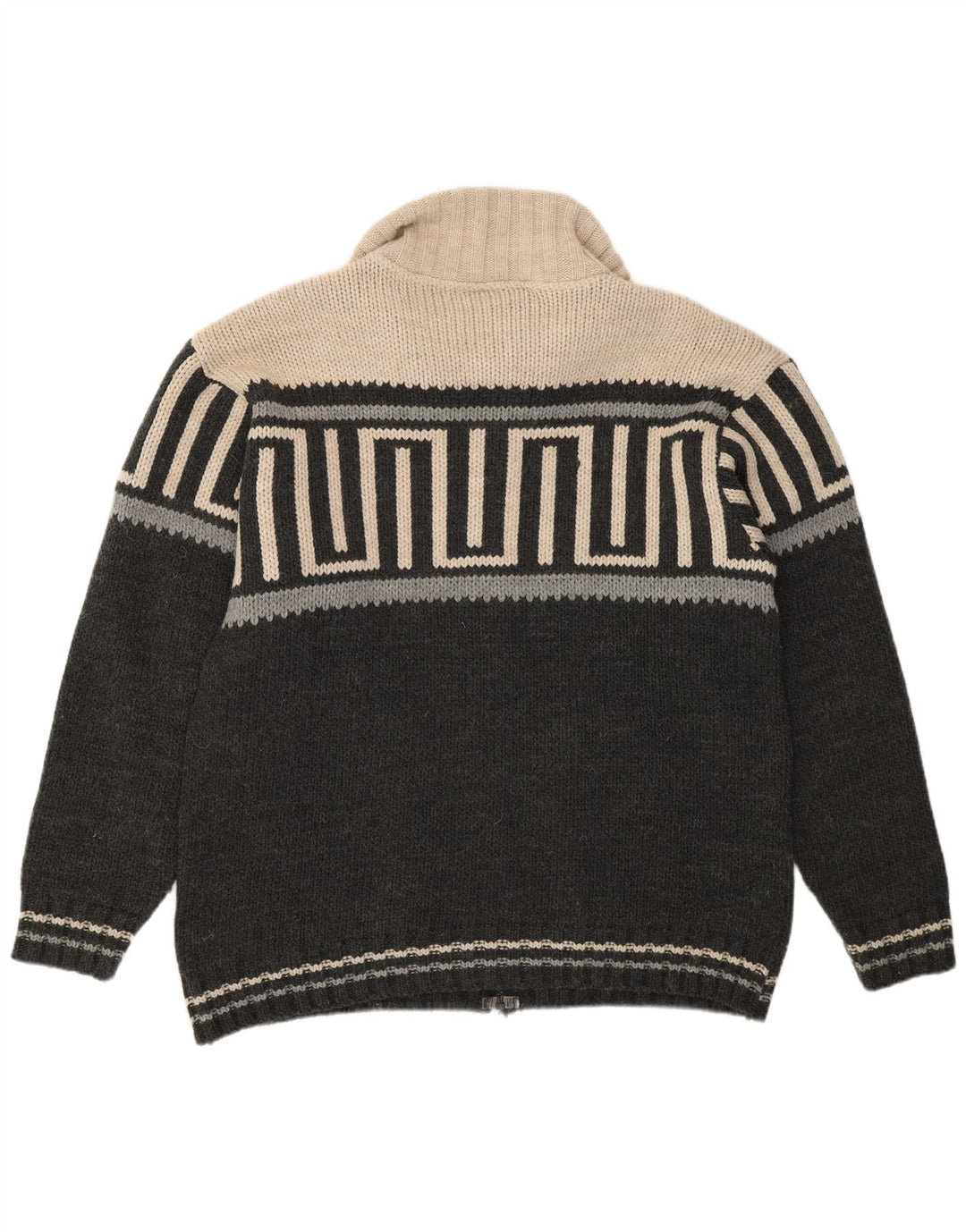 BOOM BAP Męski sweter rozpinany, duży, szary, geometryczny akryl