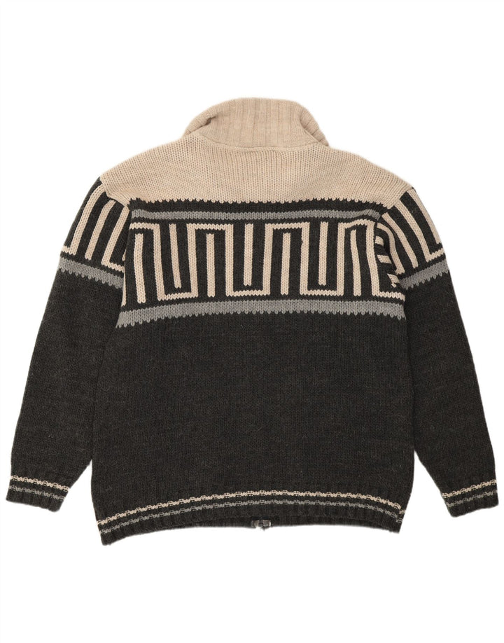 BOOM BAP Męski sweter rozpinany, duży, szary, geometryczny akryl