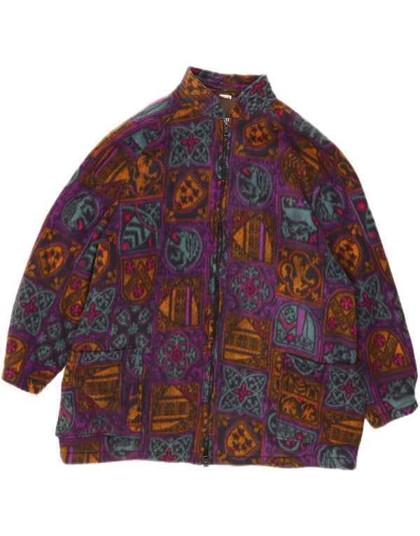 Vintage damska kurtka polarowa oversize UK 18 XL, wielokolorowa, geometryczna