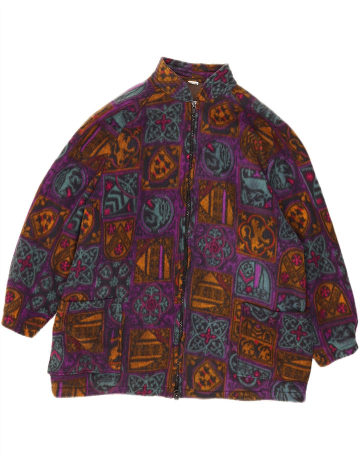 Vintage damska kurtka polarowa oversize UK 18 XL, wielokolorowa, geometryczna