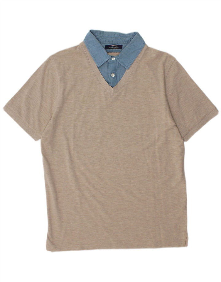 Męska koszulka polo do rugby Alpha Massimo Rebecchi IT 52 w dużych beżowych blokach kolorów