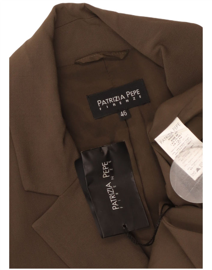 PATRIZIA PEPE Damska marynarka zapinana na 2 guziki IT 46 Duża brązowa dziewicza wełna