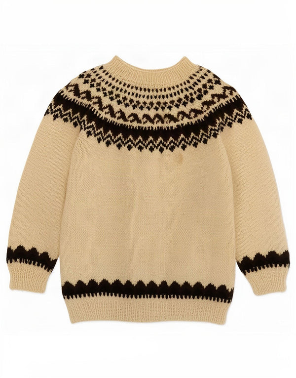 Sweter damski w stylu vintage z dekoltem w łódkę UK 16 Large Beige Fair Isle
