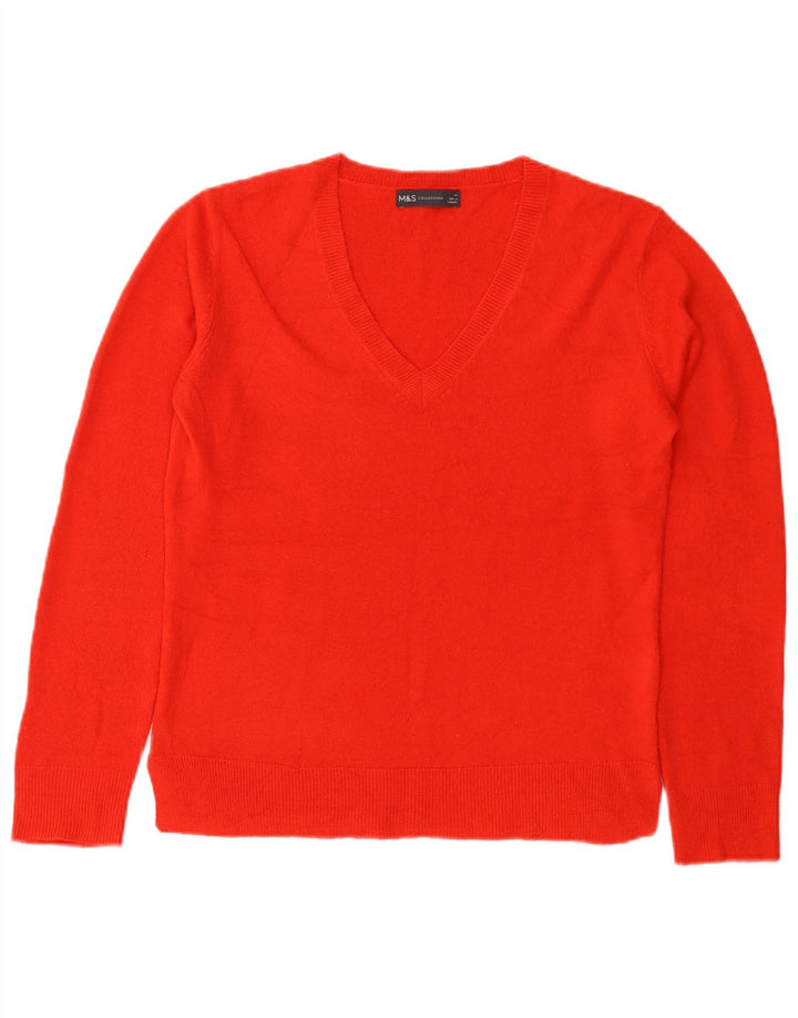 Marks & Spencer Damski sweter z dekoltem w kształcie litery V, UK 10, mały, czerwony akryl