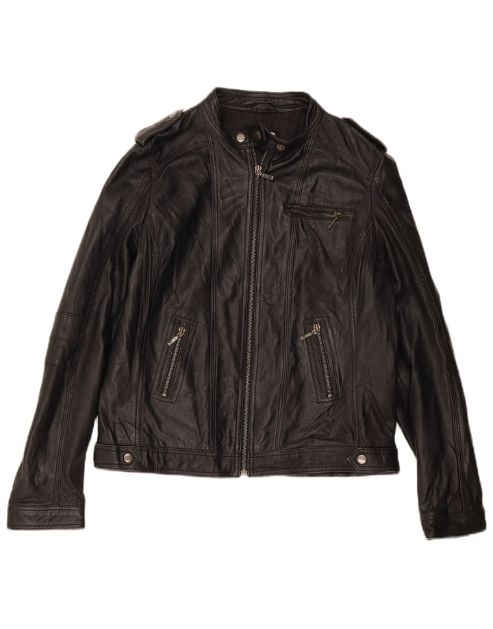 Damska podstawowa skórzana kurtka racer PIMKIE UK 16, duża, czarna skóra