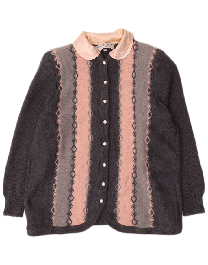Sweter damski w stylu vintage, UK 12, średnioszary, geometryczny, wełniany