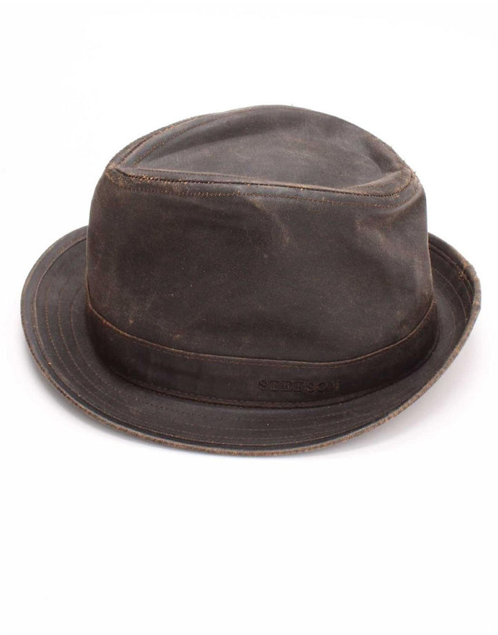 Męski Stetson Waxed Cotton Fedora Hat, średni brązowy bawełna