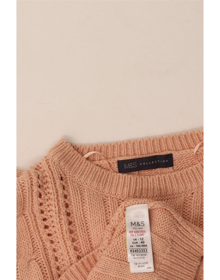 MARKS & SPENCER Damski sweter z okrągłym dekoltem, UK 12, średni różowy, bawełniany