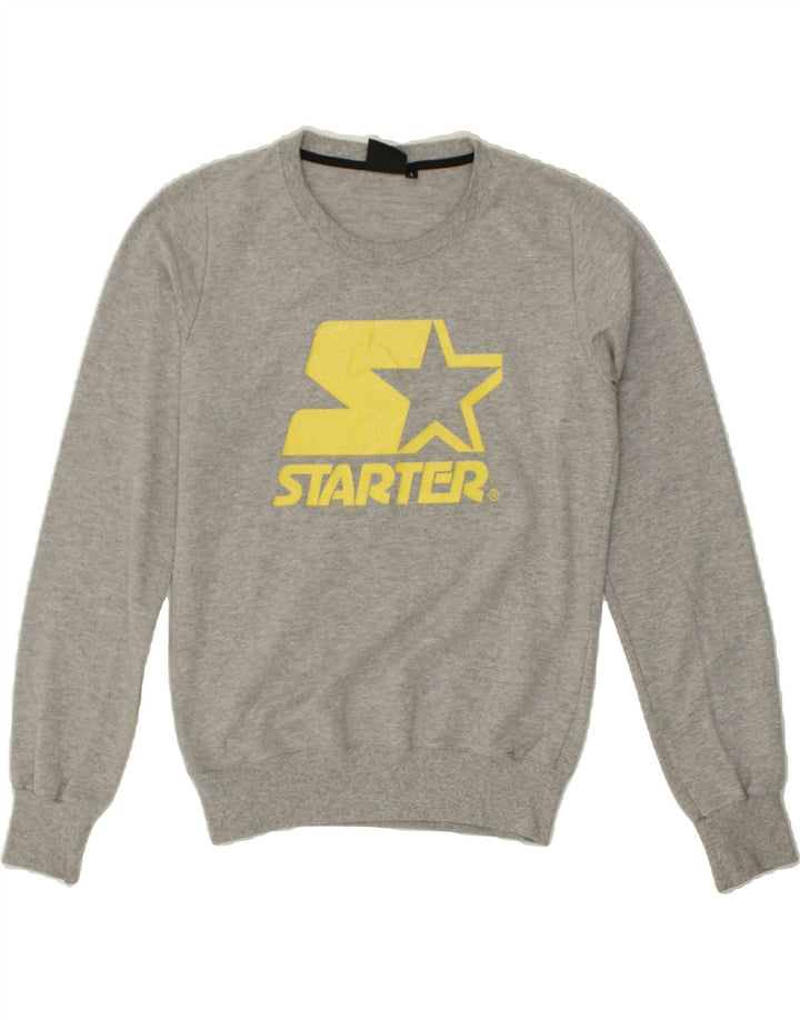 STARTER Womens Graphic Sweatshirt Jumper UK 14 Large Grey Flecked Cotton Vintage Starter and Second-Hand Starter from Messina Hembry 