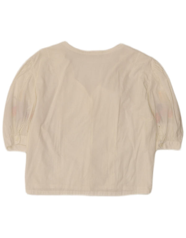 Bluzka damska z krótkim rękawem w stylu vintage, UK 14, duża, biała, w kwiaty