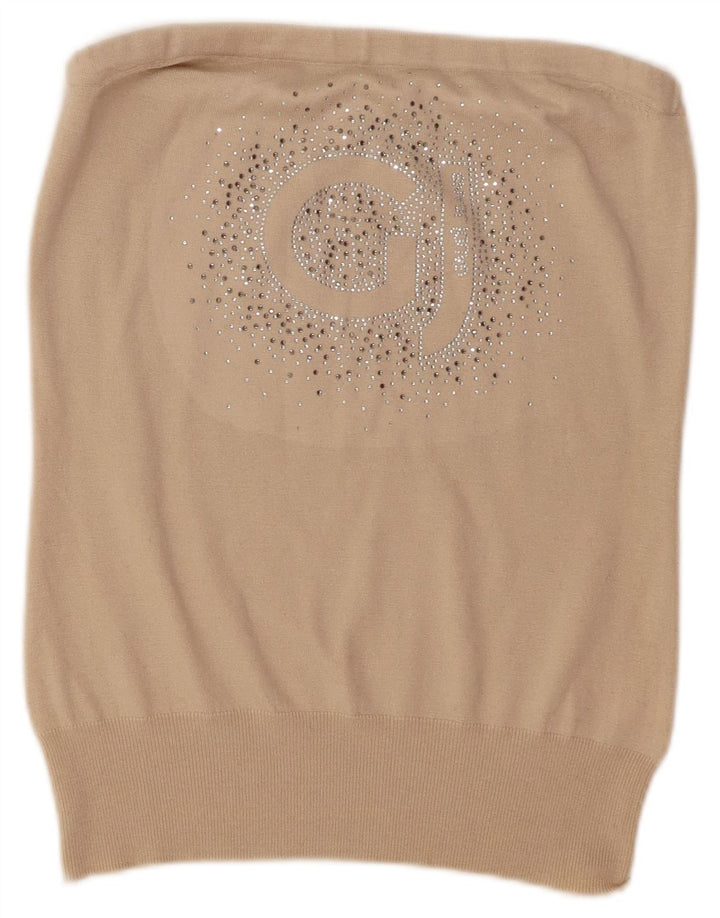 Damski top bez ramiączek Gaudi Crop Graphic UK 14, duży, beżowy poliester