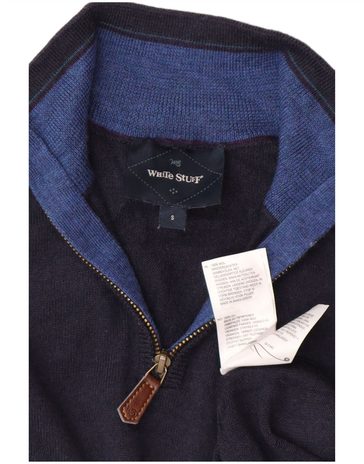 Męski sweter zapinany na zamek White Stuff, mały, granatowy, wełniany