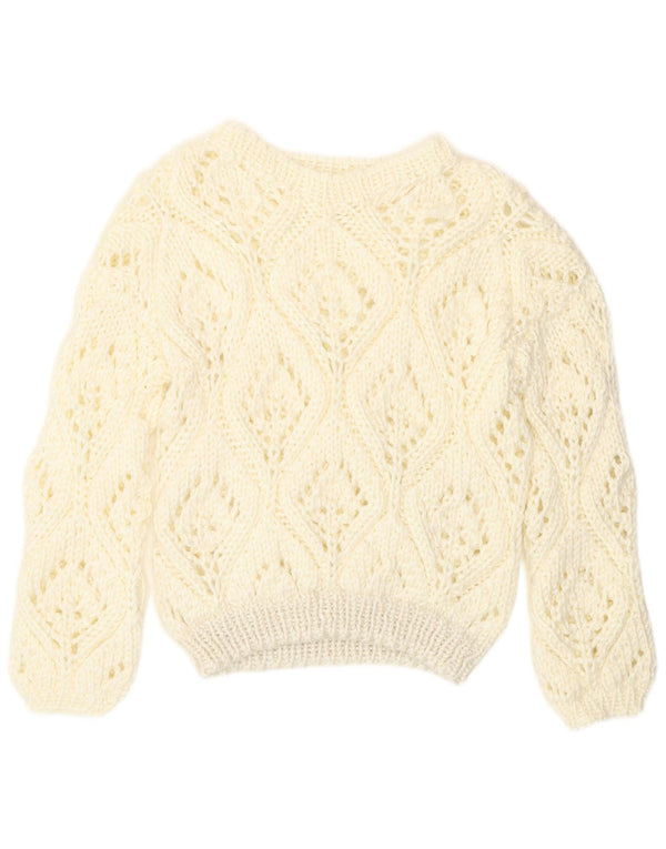 Vintage damski sweter z dekoltem w łódkę, UK 12, średni, w kolorze złamanej bieli