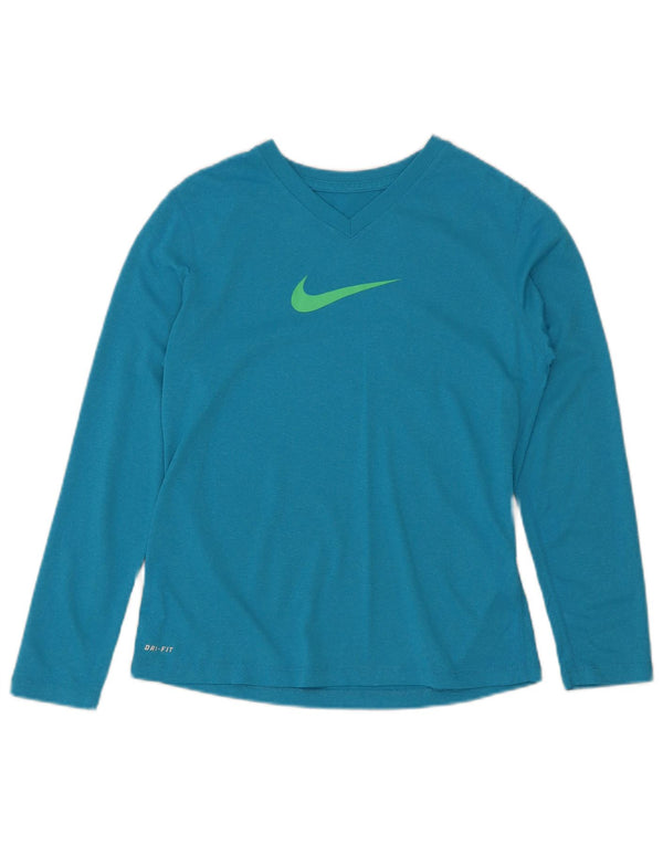 Dziewczęca koszulka Nike Dri Fit z długim rękawem, 11-12 lat, duża, niebieska, poliestrowa