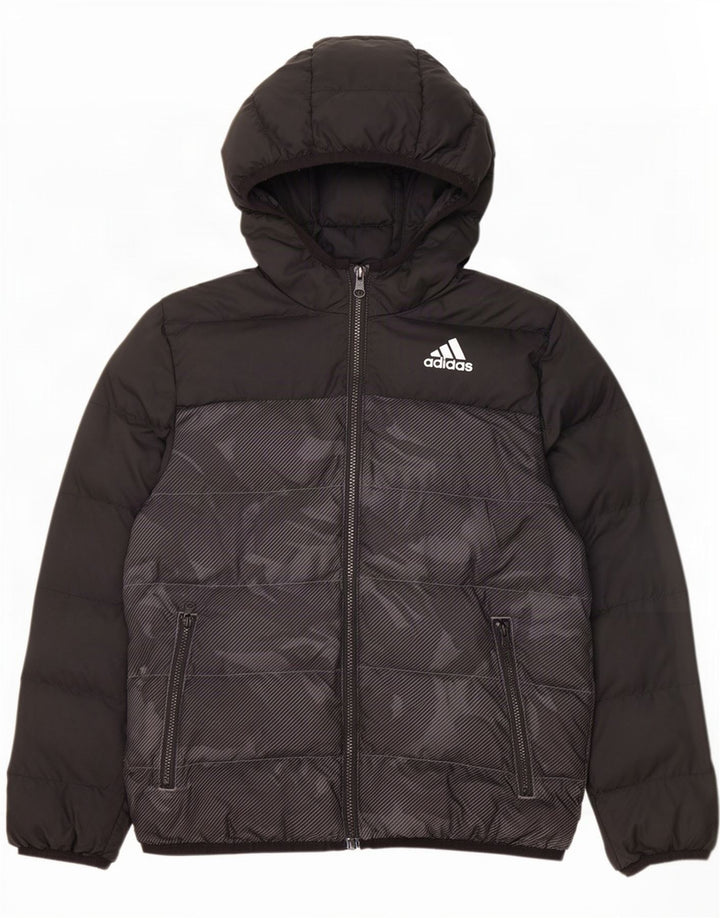 Adidas Chłopięca Wyściełana Kurtka Z Kapturem 9-10 Lat Czarny Kamuflaż Poliester