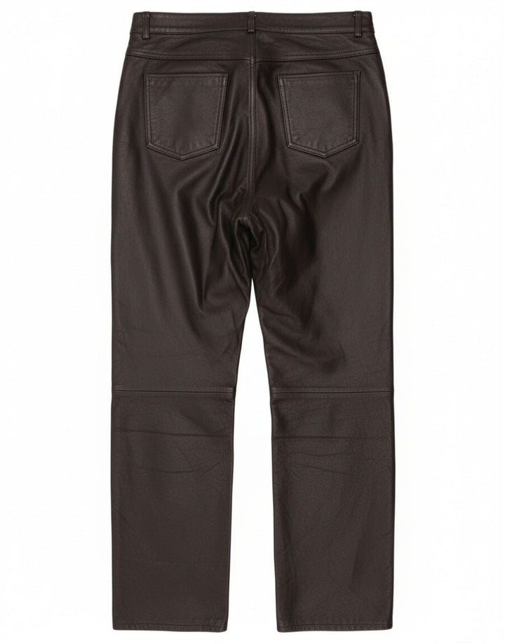 Vintage damskie proste skórzane spodnie IT 46 duże W34 L30 czarna skóra