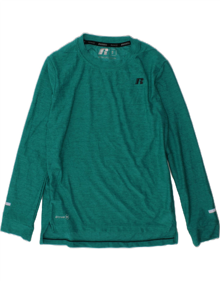 RUSSELL ATHLETIC Boys Dri-Power Top Long Sleeve 7-8 Years Medium Green Vintage Russell Athletic and Second-Hand Russell Athletic from Messina Hembry 