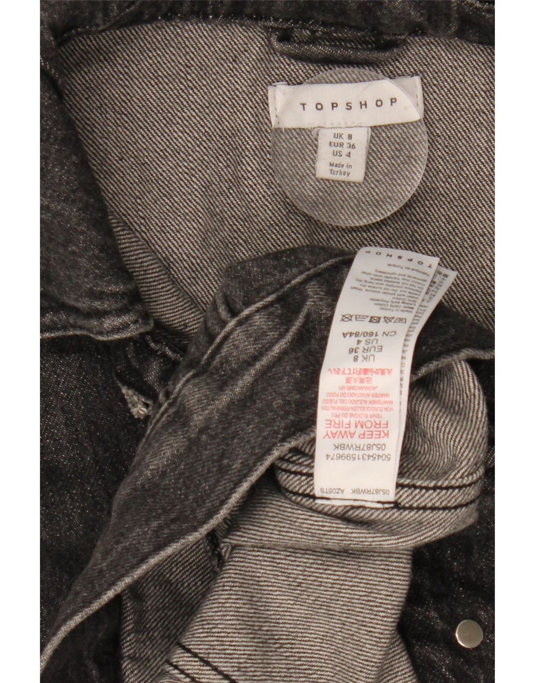 TOPSHOP Damska kurtka dżinsowa oversize UK 8, mała, czarna, bawełniana