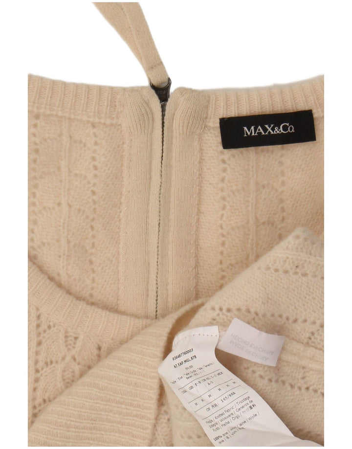 MAX & CO. Womens Crop Boat Neck Jumper Sweater UK 14 Medium Beige Wool