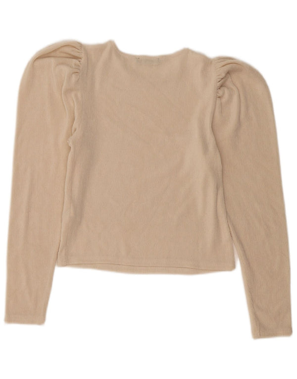 Zara Womens Crop Long Sleeve Blouse Top UK 10 Small Beige Polyester