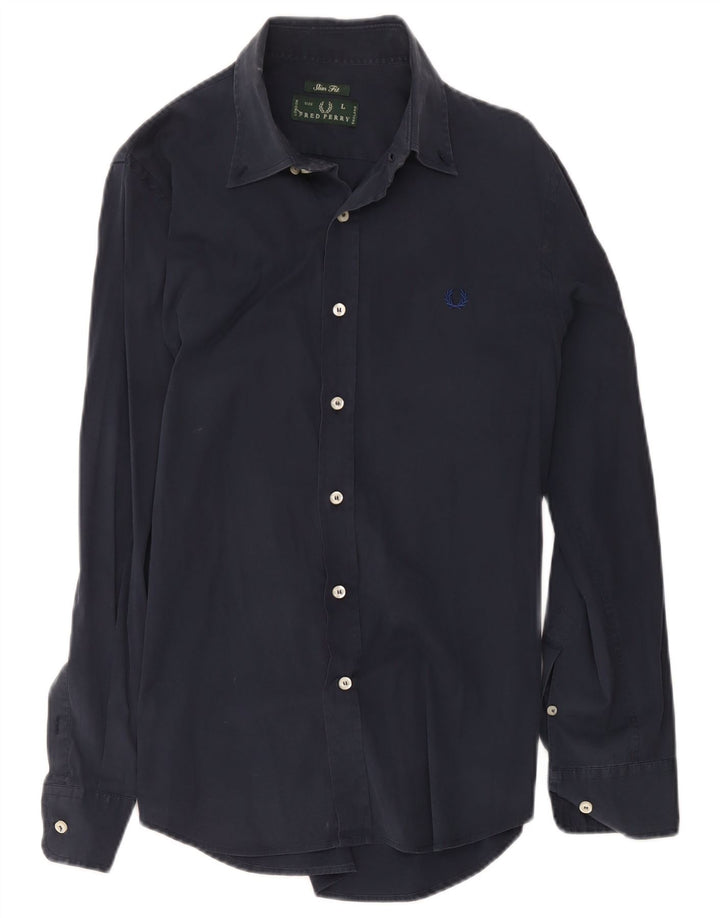 Koszula męska Fred Perry Slim Fit, duża, granatowa, bawełniana