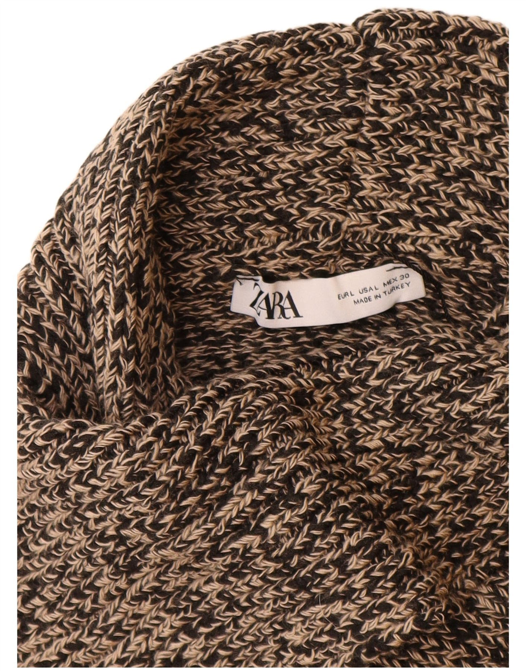 Damski sweter z golfem ZARA UK 16, duży, beżowy, nakrapiany akryl