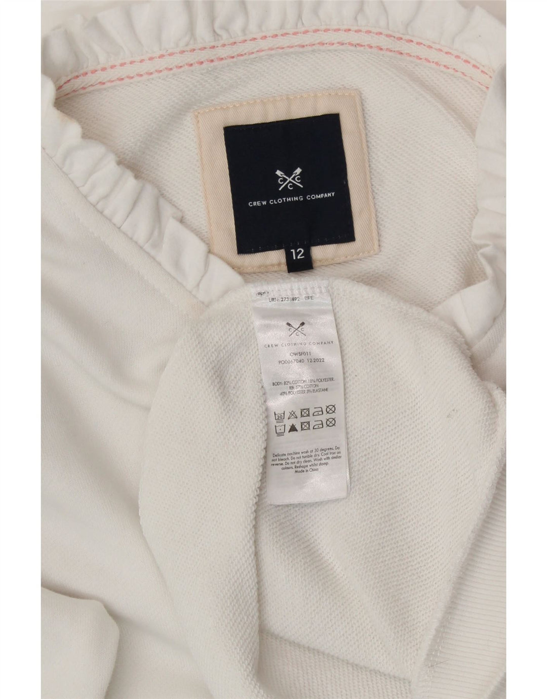 CREW CLOTHING Damska bluza dresowa UK 12, średnia biała bawełna