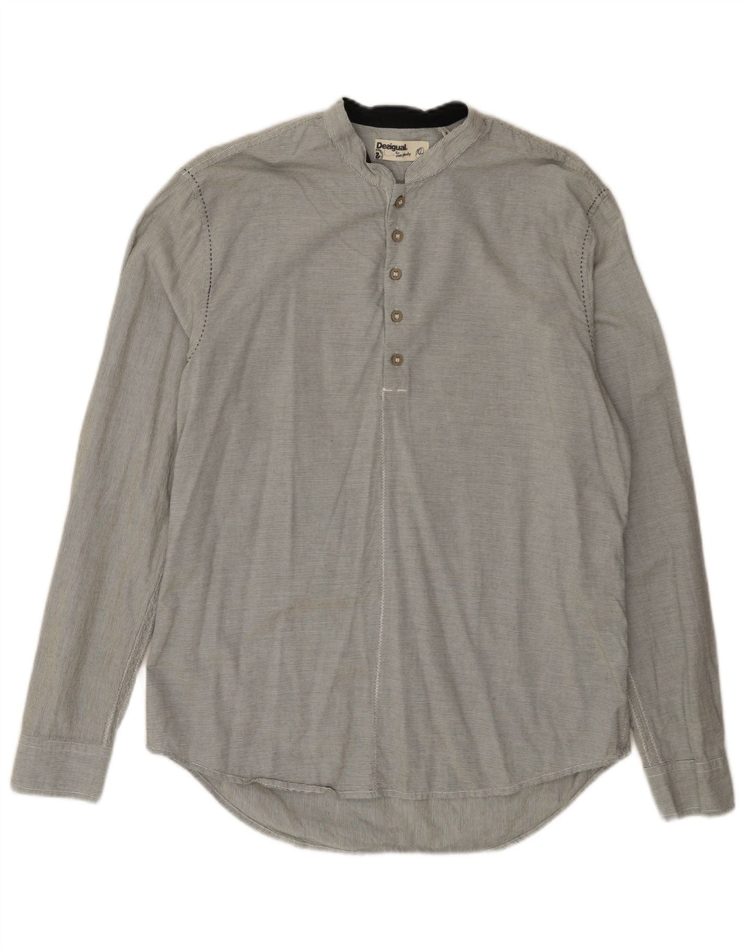 Desigual męska koszula pulowerowa o regularnym kroju XL, szara, bawełniana w prążki