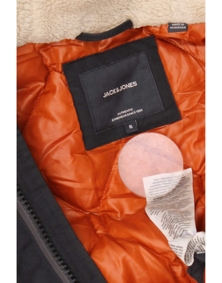 Męska kurtka parka z kapturem Jack & Jones UK 36, mała, granatowa, poliester