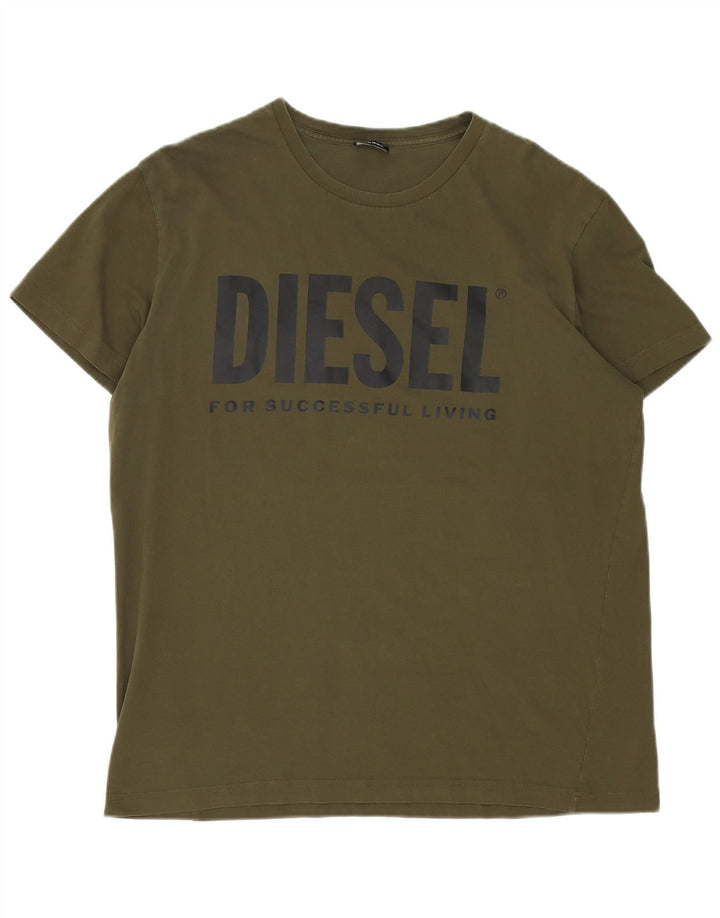 Męska koszulka z grafiką Diesel, duża, bawełniana w kolorze khaki