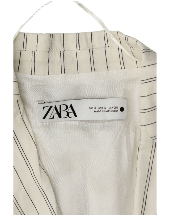 ZARA Womens Bolero Jacket UK 8 Small White Striped Linen