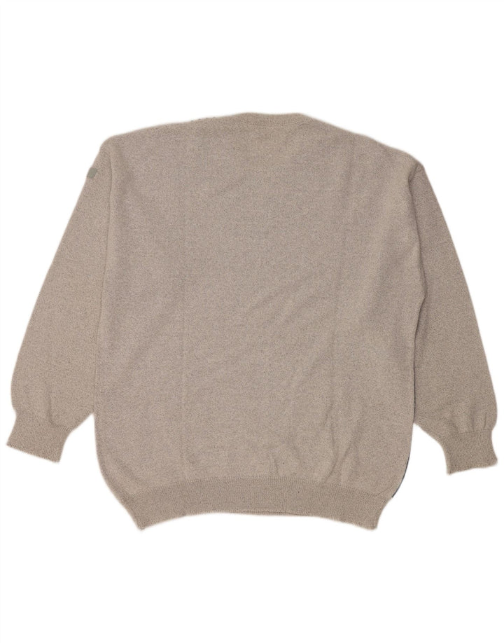 Vintage męski sweter z okrągłym dekoltem, duży szary blok kolorów