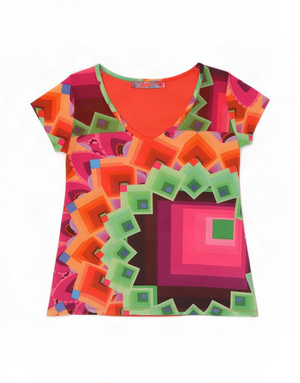 Damska koszulka z grafiką Desigual Top UK 14 Średnia, wielokolorowa, geometryczna