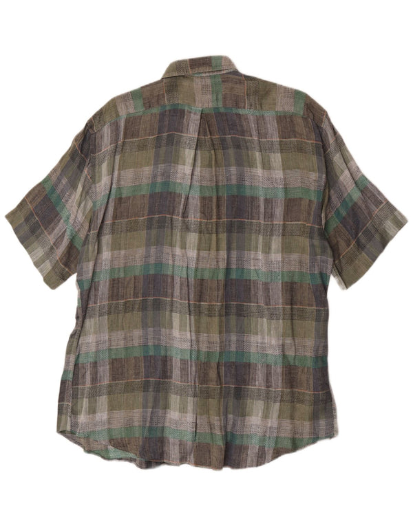 Koszula męska z krótkim rękawem w stylu vintage, rozmiar 43 17 XL, zielona krata