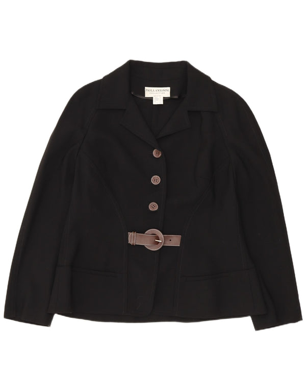 Paola Antonini Damska marynarka zapinana na 3 guziki UK 16, duża czarna wełna