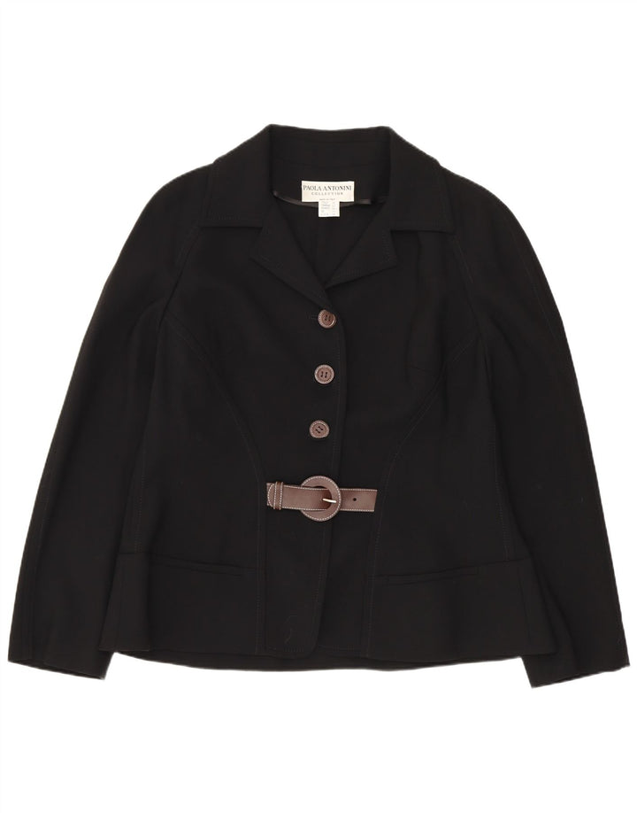 Paola Antonini Damska marynarka zapinana na 3 guziki UK 16, duża czarna wełna