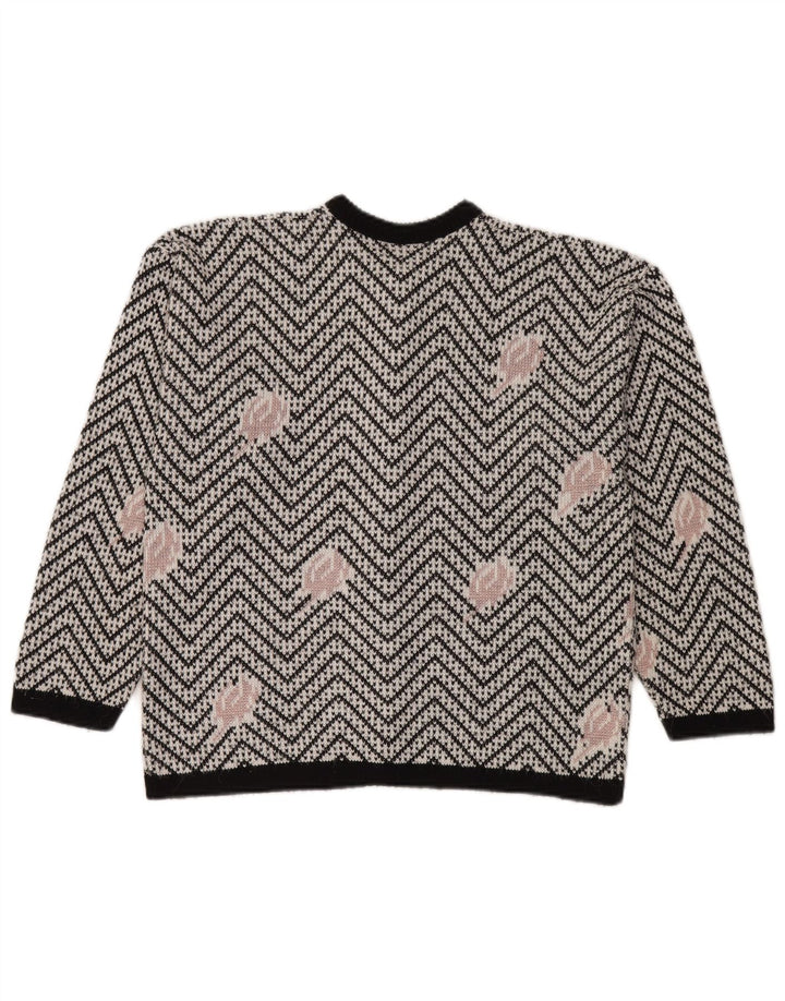 Sweter damski w stylu vintage, UK 16, duży, biały Chevron