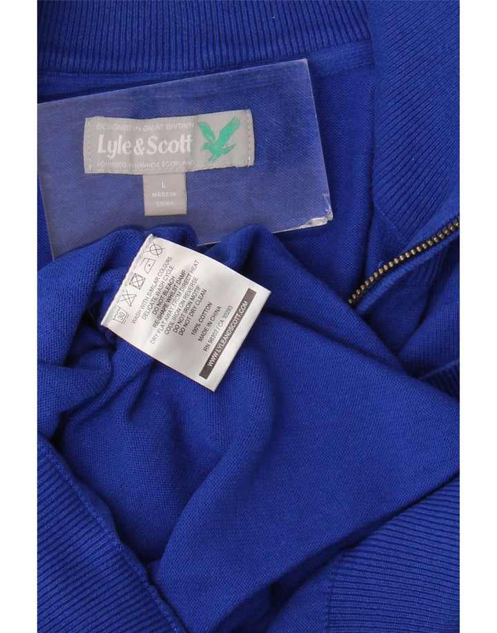 Lyle & Scott Męski sweter z zamkiem błyskawicznym, duży, niebieski, bawełniany