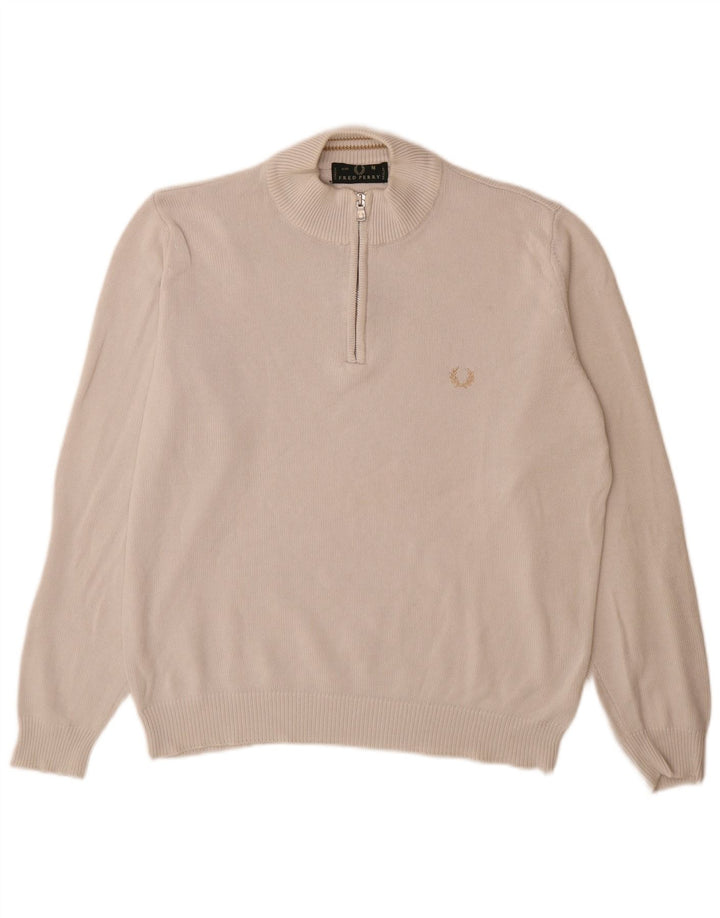 Męski sweter z zamkiem błyskawicznym Fred Perry, średnio beżowy, bawełniany