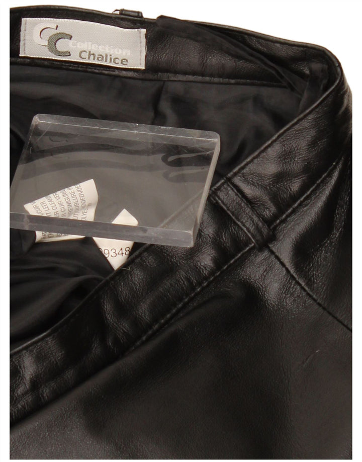 Vintage damska skórzana spódnica W28 średnia czarna skóra