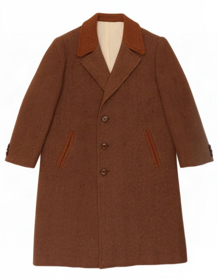 Płaszcz męski Vintage UK 40, duży, brązowy, w jodełkę