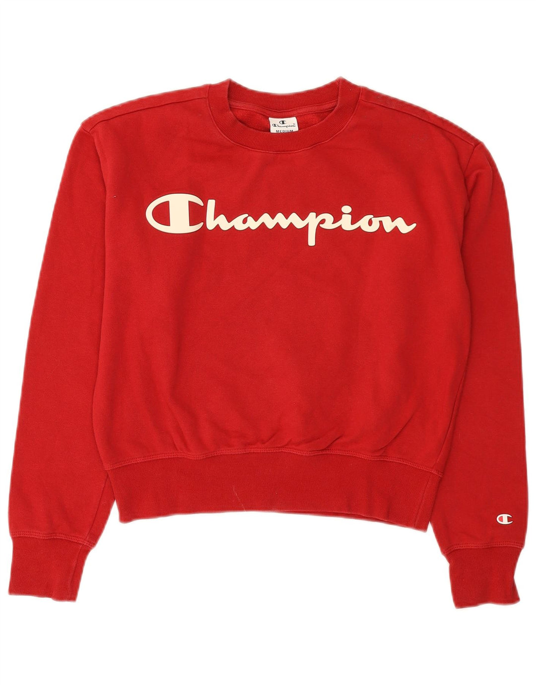 CHAMPION Womens Crop Graphic Sweatshirt Jumper UK 14 Medium Red