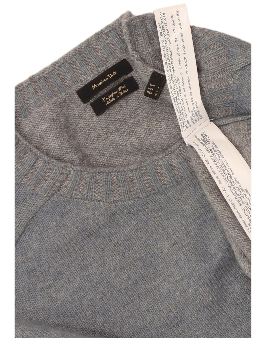 Męski sweter z okrągłym dekoltem Massimo Dutti, duży, niebieski, wełniany