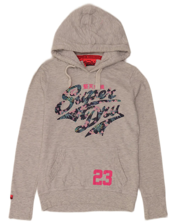 Superdry Womens Graphic Hoodie Jumper UK 6 XS Grey Cotton